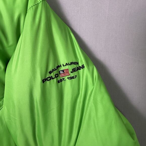 Vintage Ralph Lauren Polo Jeans Co Puffer Jacket Womens Large Lime Green Down - Picture 5 of 9